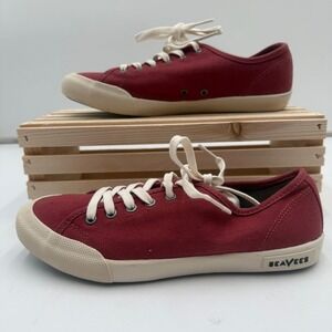 SeaVees Monterey Canvas Sneakers Womens 7.5 Burgundy Low Top Casual Comfort